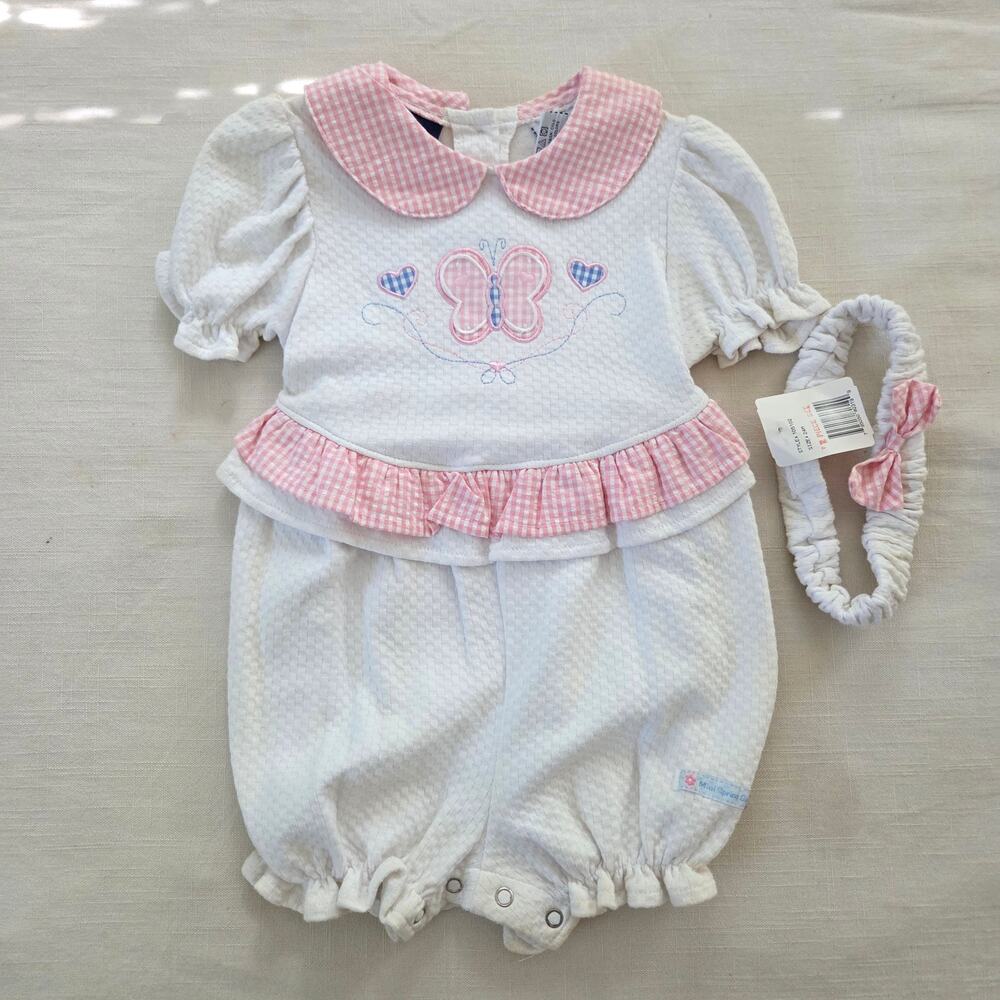 Vintage Deadstock Butterfly Romper + Headband 24 months